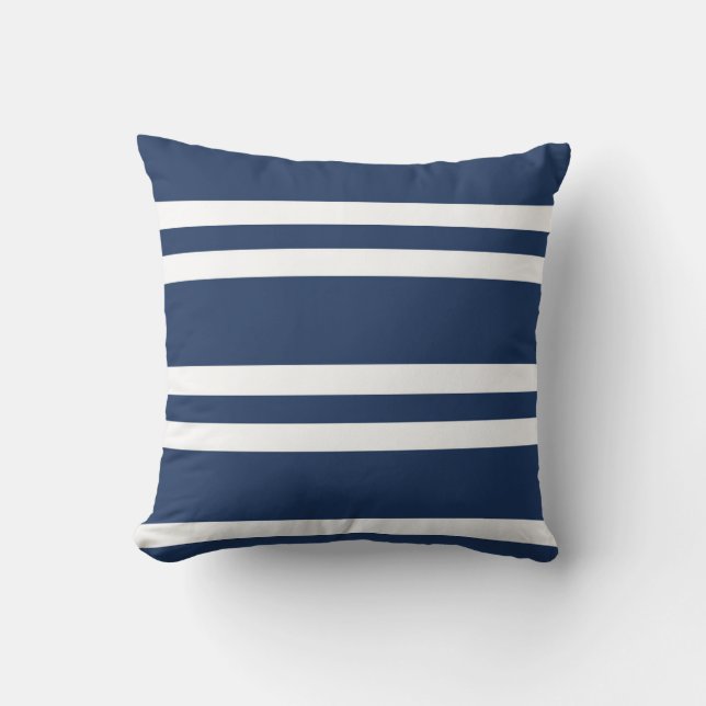 Navy Blue and White Stripe Throw Pillow (Front)