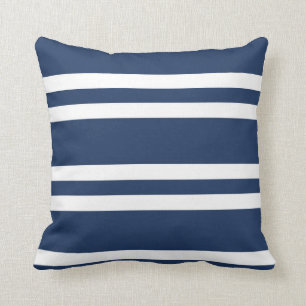 Navy Blue and White Stripe Throw Pillow