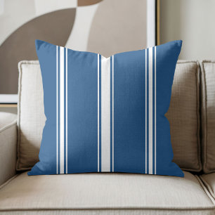 Navy Blue and White Stripe Throw Pillow