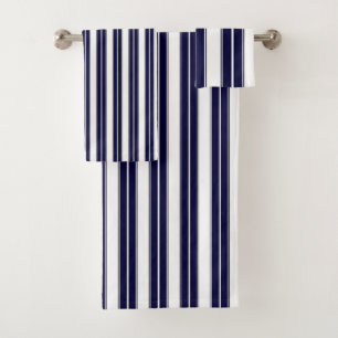 Navy Blue and White Striped Bath Towel Set