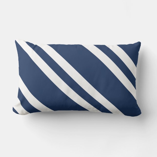Navy Blue and White Striped Lumbar Pillow (Front)