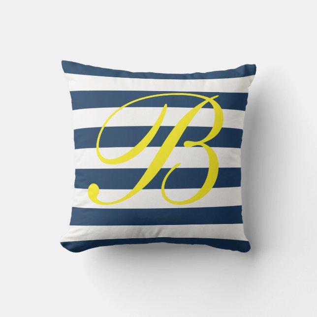 Navy blue and white striped outdoor throw pillow (Front)