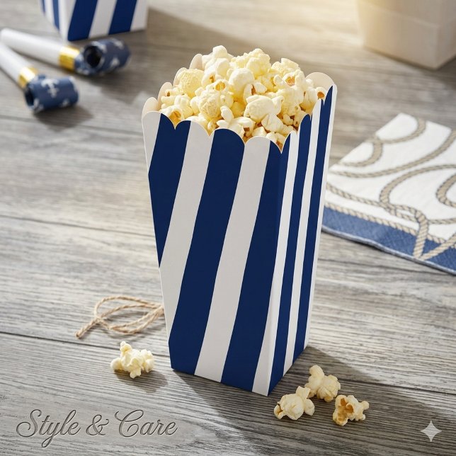 Navy Blue and White Striped Pattern Popcorn Favor Box (Navy Blue and White Striped Pattern Popcorn Favor Boxes)