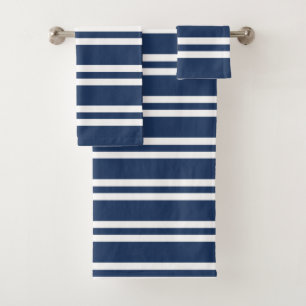 Navy Blue and White Stripes Bath Towel Set