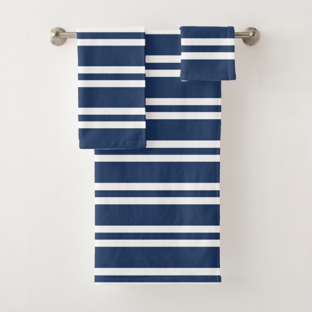 Navy Blue and White Stripes Bath Towel Set (Insitu)
