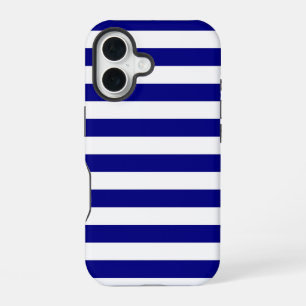 Navy Blue and White Stripes iPhone 16 Case