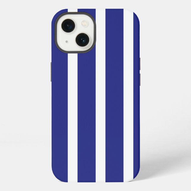 Navy blue and white stripes pattern iPhone case (Back)