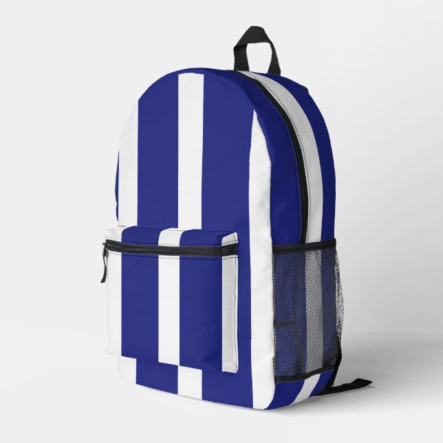 Navy blue and white stripes printed backpack (Back Corner Right)