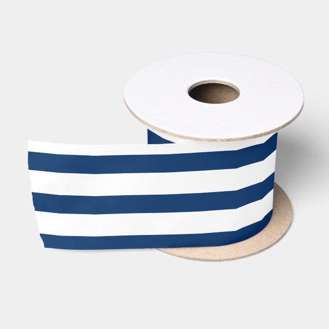 Navy Blue and White Stripes Satin Ribbon (Spool)