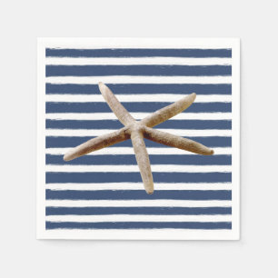 Navy Blue and White Stripes Starfish Napkin