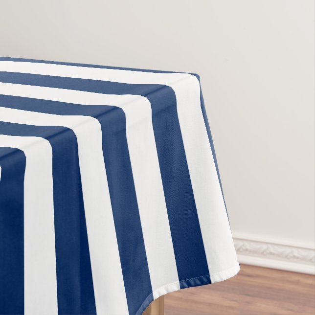 Navy Blue and White Stripes Tablecloth (In Situ)