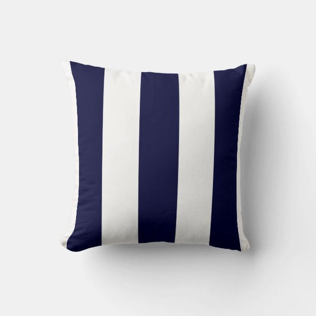 Navy Blue And White Stripes Throw Pillow (Front)