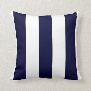 Navy Blue And White Stripes Throw Pillow