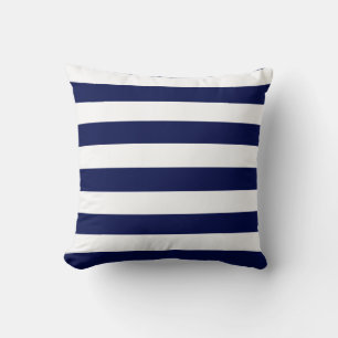 Navy Blue and White Stripes Throw Pillow