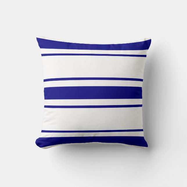 Navy Blue and white Stripes Throw Pillow (Front)