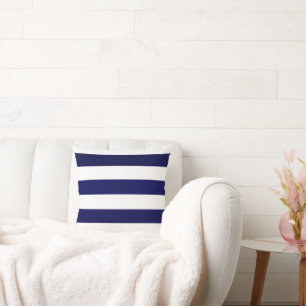 Navy Blue and White Stripes Throw Pillow