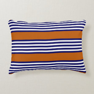Navy blue and white stripes with burnt orange accent pillow