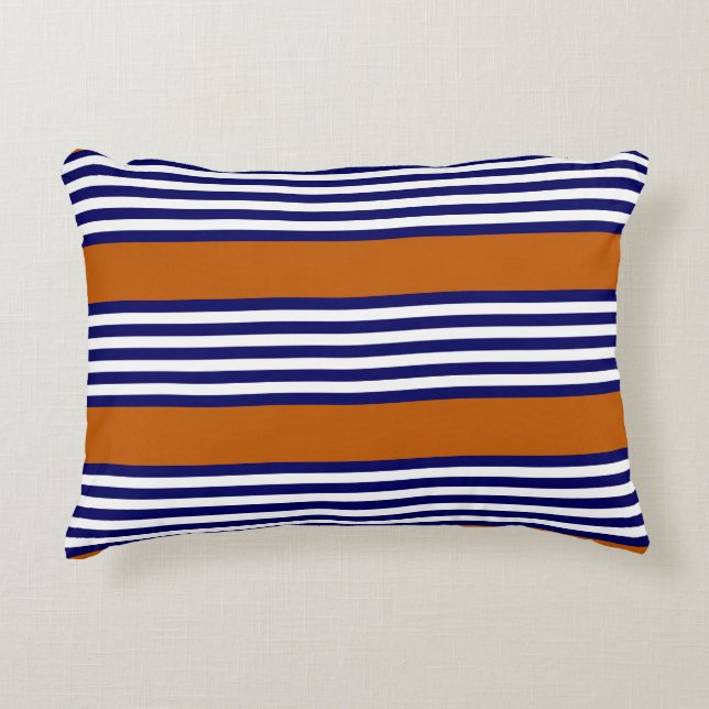 Navy blue and white stripes with burnt orange accent pillow (Front)