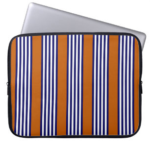 Navy blue and white stripes with burnt orange laptop sleeve