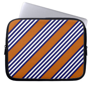 Navy blue and white stripes with burnt orange laptop sleeve