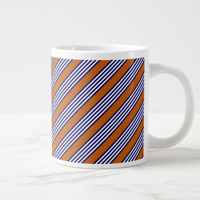 Navy blue and white stripes with burnt orange large coffee mug (Right)