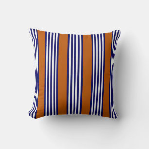 Navy blue and white stripes with burnt orange throw pillow