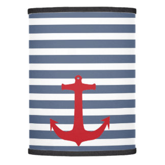 Navy Blue and White Stripes with Red Anchor Lamp Shade