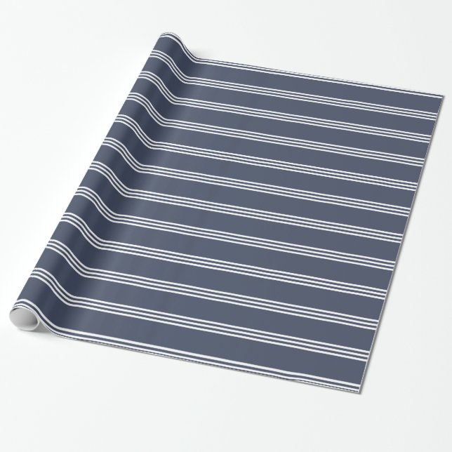 Navy Blue and White Stripes Wrapping Paper (Unrolled)