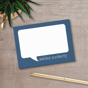 Navy Blue and White Talk Bubble Personalized Name Post-it Notes