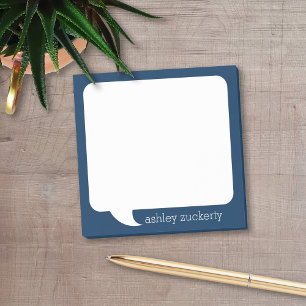 Navy Blue and White Talk Bubble Personalized Name Post-it Notes