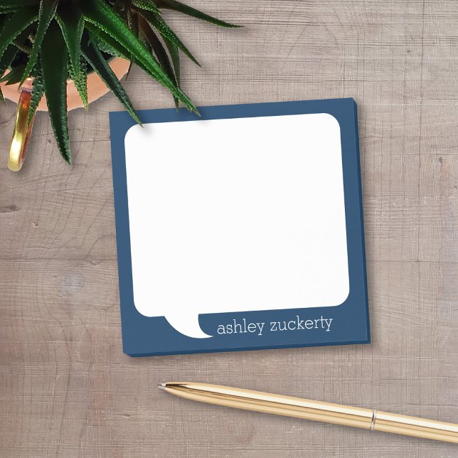 Navy Blue and White Talk Bubble Personalized Name Post-it Notes (Talk Bubble Post-It Note personalized with your name. Available in several colors. )