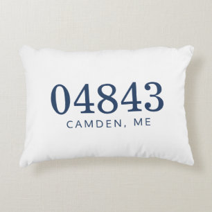 Navy Blue and White The Location Zip Code Accent Pillow