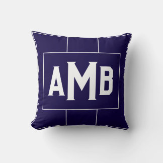Navy Blue and White Three Letter Monogram Throw Pillow