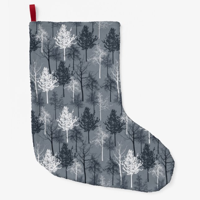 Navy Blue and White Trees Large Christmas Stocking (Front)
