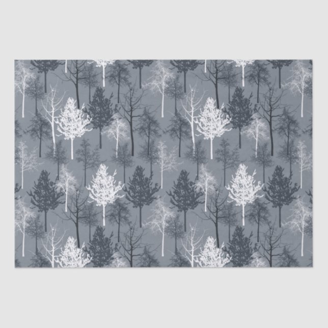Navy Blue and White Trees Tissue Paper (Front)