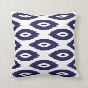 Navy Blue and White Tribal Ikat Dots Throw Pillow