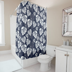 Navy Blue and White Tropical Foliage   Floral
