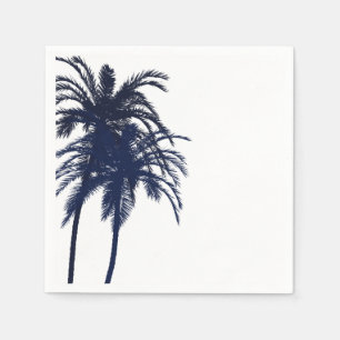 Navy Blue and White Tropical Palm Tree Napkin