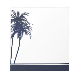 Navy Blue and White Tropical Palm Tree Notepad