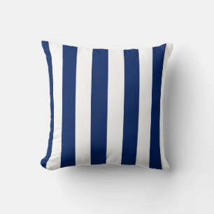 Navy Blue and White Vertical Stripes Throw Pillow