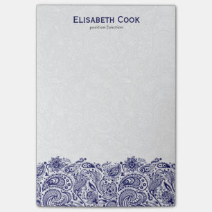 Navy Blue And White Vintage Paisley Lace Post-it Notes