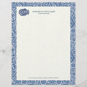 Navy-blue and white vintage paisley letterhead