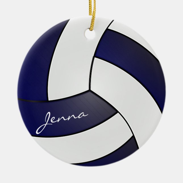 Navy Blue and White Volleyball  🏐 | DIY Name Ceramic Ornament (Front)
