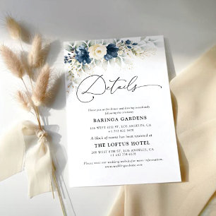 Navy Blue and White Wedding Details Enclosure Card