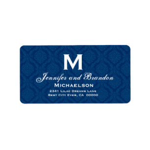 Navy Blue and White Wedding Monogram Personalized Label