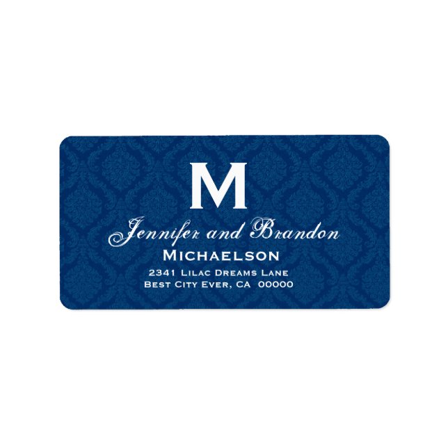 Navy Blue and White Wedding Monogram Personalized Label (Front)