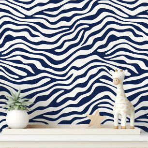 Navy Blue and White Zebra Stripe Wallpaper