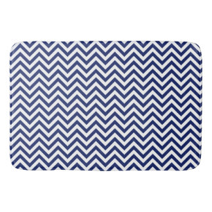Navy Blue and White Zigzag Stripes Chevron Pattern Bath Mat
