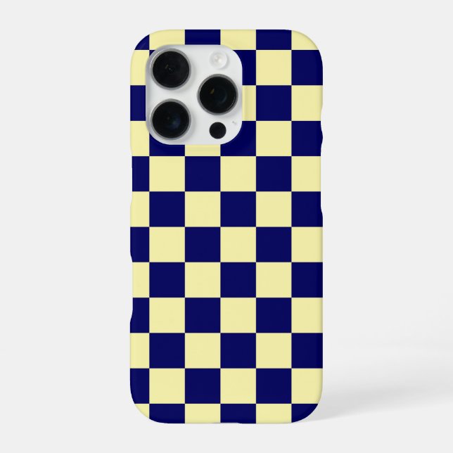 Navy Blue and Yellow Chequerboard Pattern iPhone Case (Back)