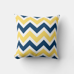 Navy Blue and Yellow Chevron Zigzag Pattern Throw Pillow